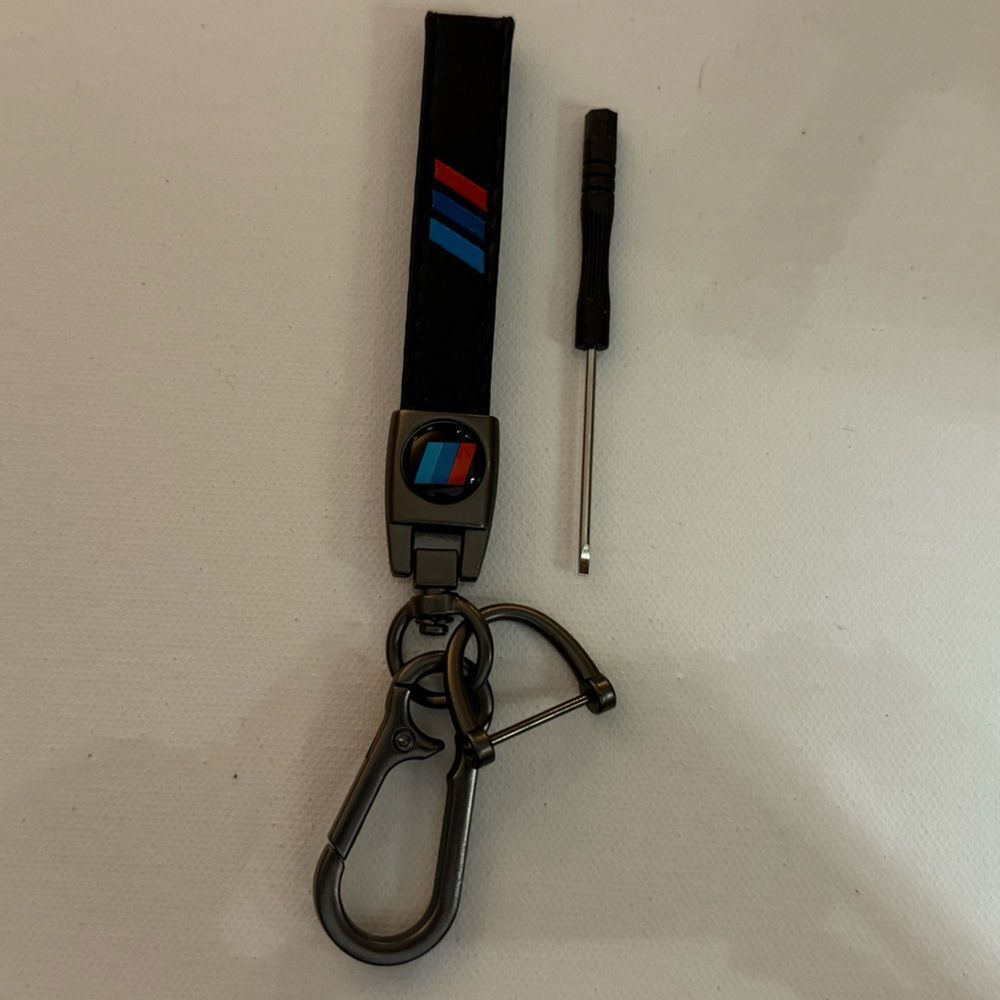 BMW Motorsports Key Fob Keychain in Black Leather with Logo NWT